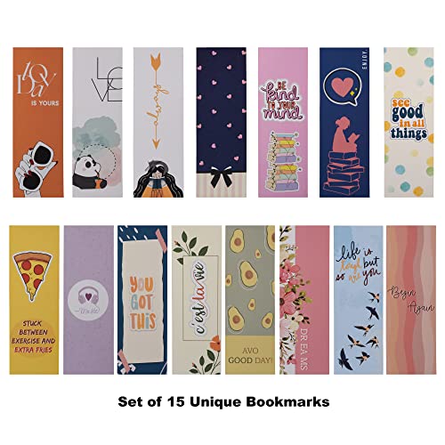 Papboo Designer Bookmarks Set of 15, Design- 2 - Specially Designed for Book, Artcard, Matte Finished,NO Repeat Designs, Multi-Color Bookmark (6 * 2 inches) - Image 2