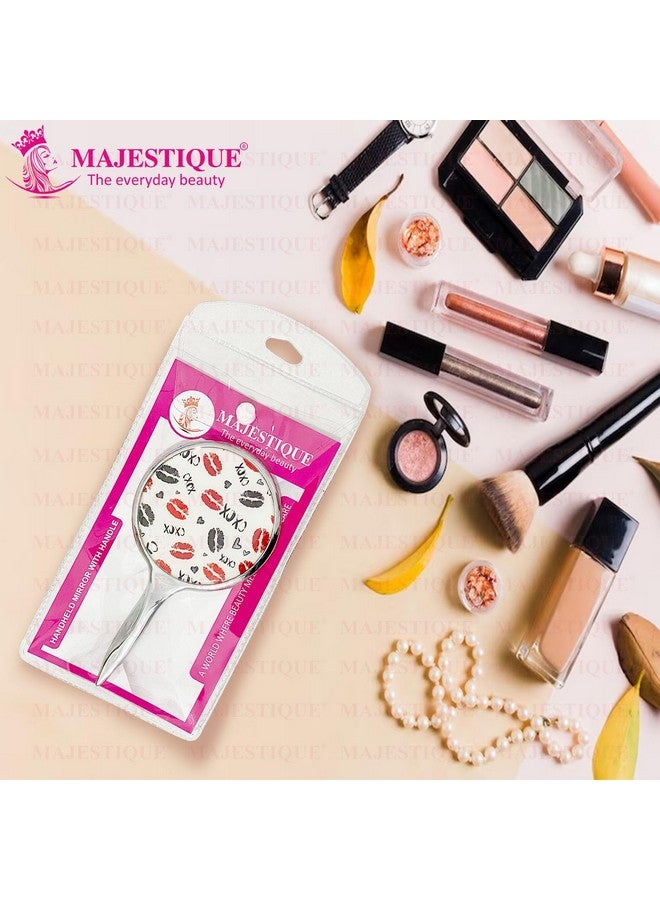 MAJESTIQUE Round Shape Clear Glass Handy Mirror - Medium Size Hand Mirror (14.2 x 7.8 Cm) for Travel, Bathroom, Desk, Makeup, Beauty, Grooming, Shavin for Girls Women and Men (Silver) - Image 3