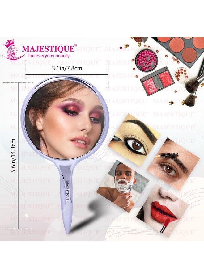 MAJESTIQUE Round Shape Clear Glass Handy Mirror - Medium Size Hand Mirror (14.2 x 7.8 Cm) for Travel, Bathroom, Desk, Makeup, Beauty, Grooming, Shavin for Girls Women and Men (Silver) - Image 2