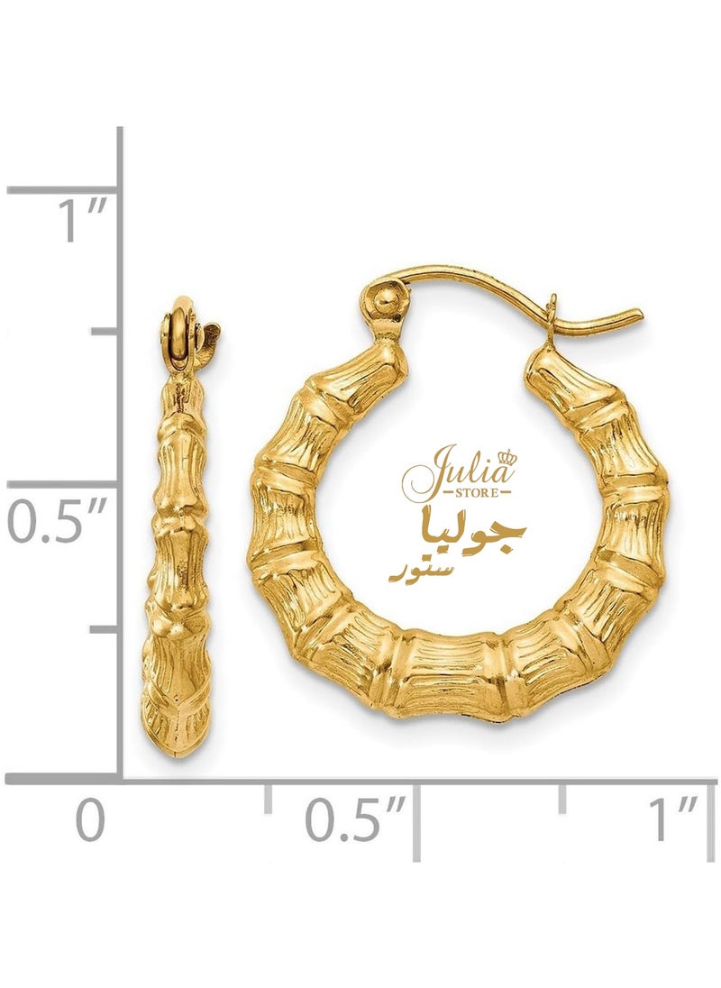 Julia Store 18k Gold Plated Stainless Steel Hinged post Polished Bamboo Design Hollow Hoop Earrings for Women  - Image 2