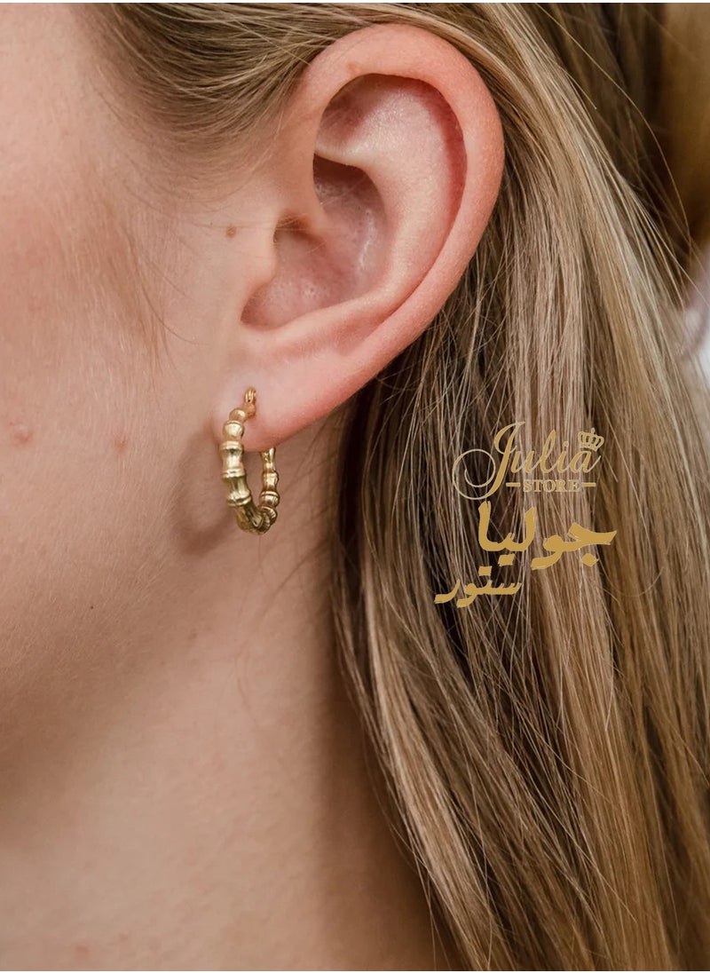 Julia Store 18k Gold Plated Stainless Steel Hinged post Polished Bamboo Design Hollow Hoop Earrings for Women  - Image 3