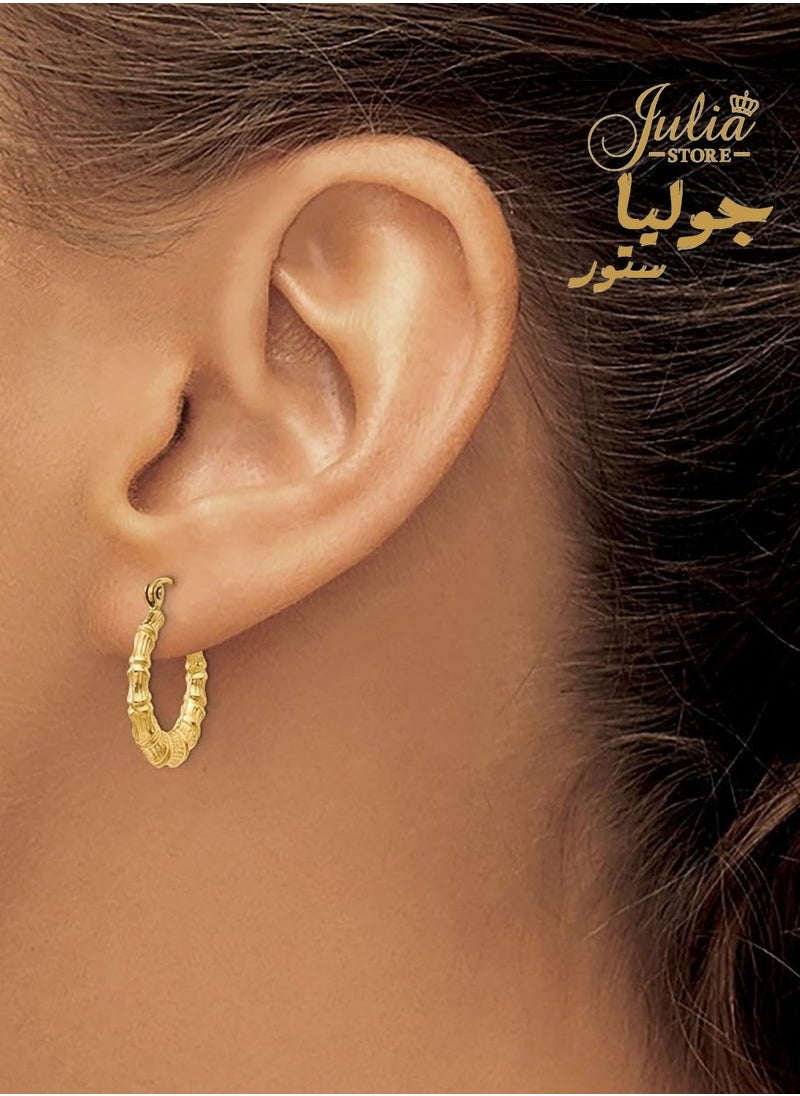 Julia Store 18k Gold Plated Stainless Steel Hinged post Polished Bamboo Design Hollow Hoop Earrings for Women  - Image 4