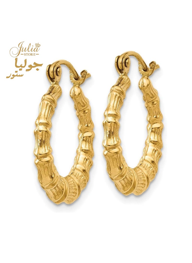 Julia Store 18k Gold Plated Stainless Steel Hinged post Polished Bamboo Design Hollow Hoop Earrings for Women  - Image 5