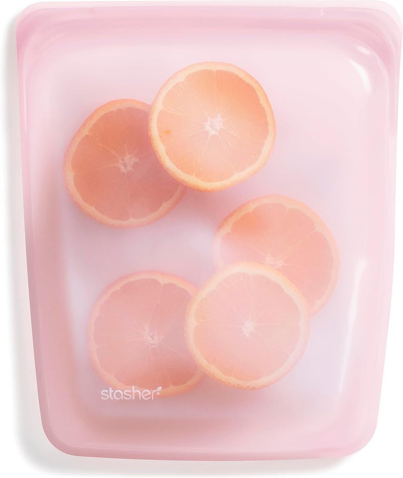 Stasher Premium Silicone Reusable Food Storage Half Gallon Bag Pink Microwave Sous Vide Dishwasher Oven and Freezer Safe BPA Free Leakfree Ecofriendly 64 Oz