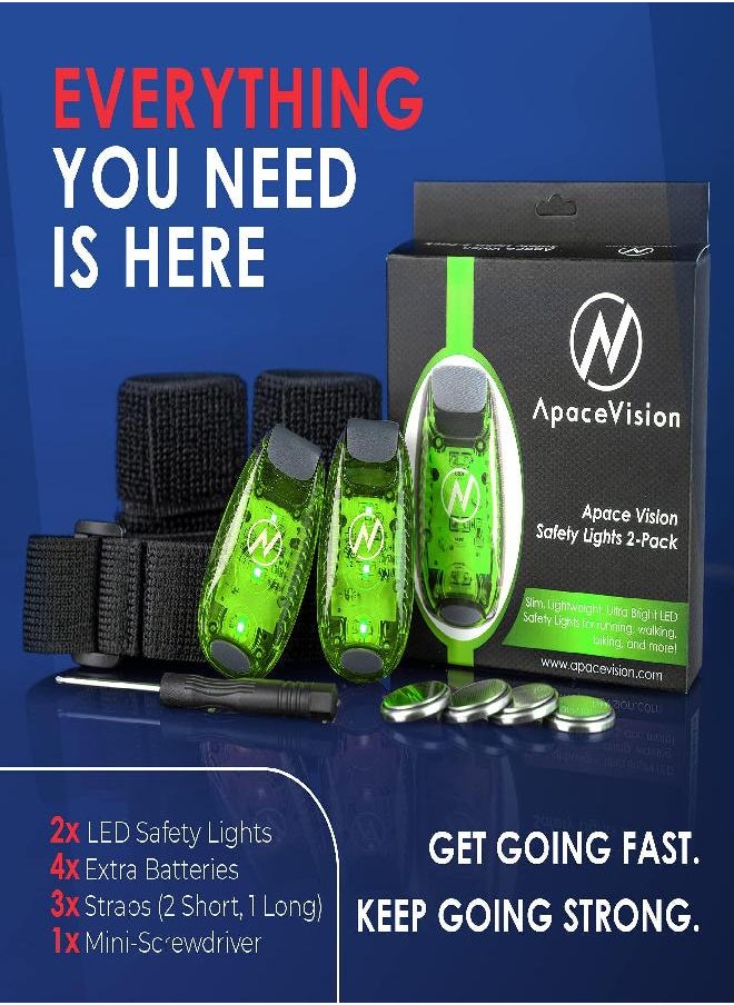 Apace Vision LED Safety Light (2 Pack) - Clip On Strobe/Running Lights for Runners, Dog, Bike, Walking, Boat, Kayak, Stroller and More - High Visibility Accessories for Your Reflective Gear, Bicycle, Green  - Image 2