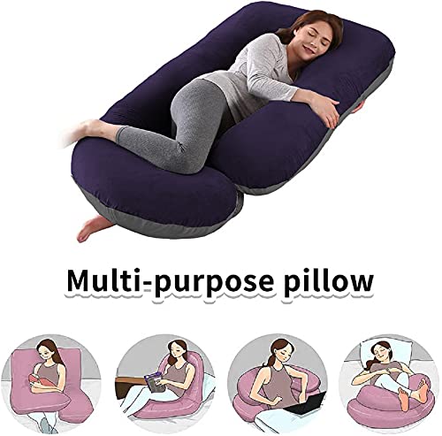 DADDY COOL Body Support J-Shaped Pregnancy Pillow for Maternity & Baby Nursing | Pregnant Women Stomach, Hip, Spine, Neck & Support Cushion Velvet Outer Reversible Cover with Zip (Grey, Dark Blue) - Image 2