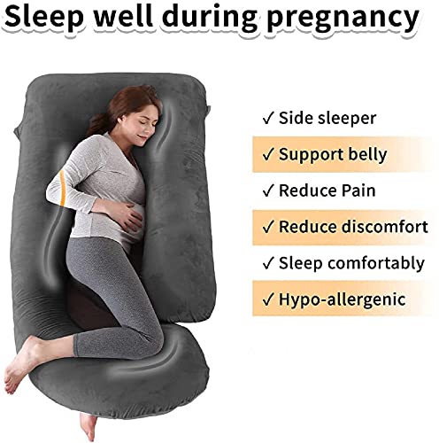 DADDY COOL Body Support J-Shaped Pregnancy Pillow for Maternity & Baby Nursing | Pregnant Women Stomach, Hip, Spine, Neck & Support Cushion Velvet Outer Reversible Cover with Zip (Grey, Dark Blue) - Image 4