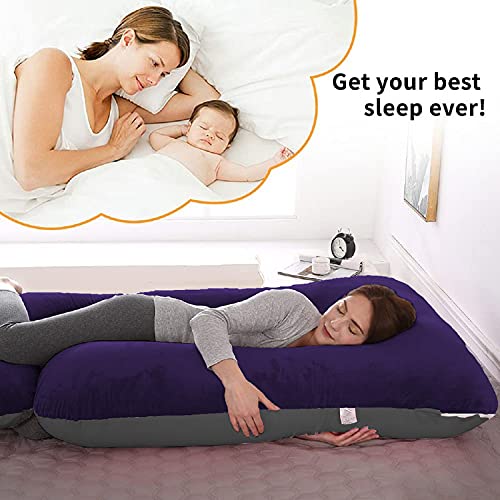 DADDY COOL Body Support J-Shaped Pregnancy Pillow for Maternity & Baby Nursing | Pregnant Women Stomach, Hip, Spine, Neck & Support Cushion Velvet Outer Reversible Cover with Zip (Grey, Dark Blue) - Image 3