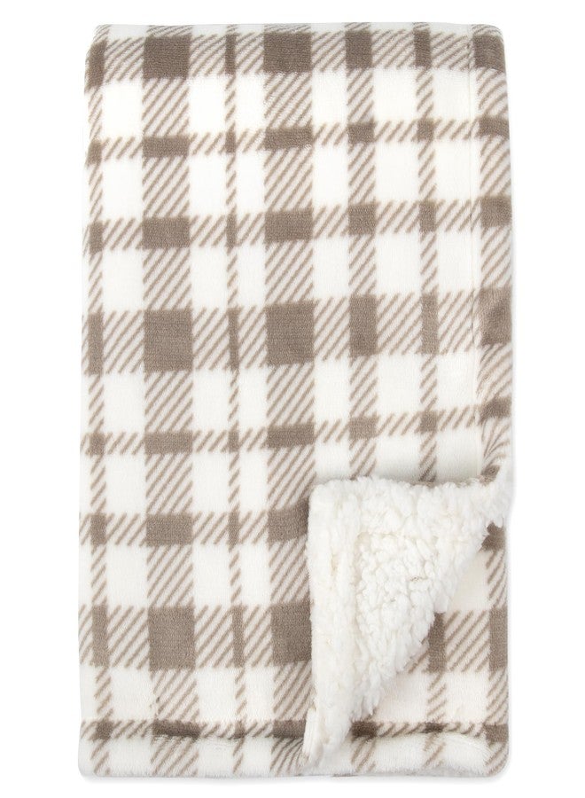 Jessica Simpson Luxury Velour Plush Printed Baby Blanket for Newborns, Infants and Toddlers (Plaid Taupe) - Image 1