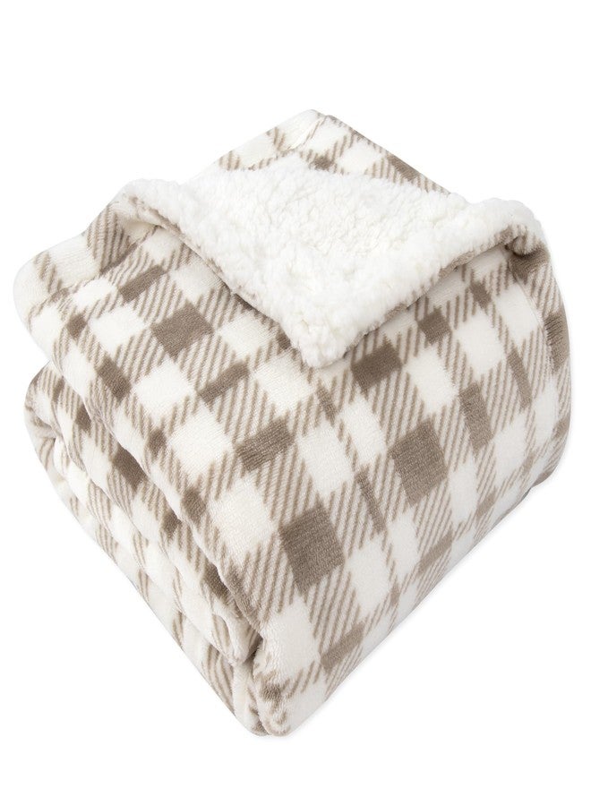 Jessica Simpson Luxury Velour Plush Printed Baby Blanket for Newborns, Infants and Toddlers (Plaid Taupe) - Image 2