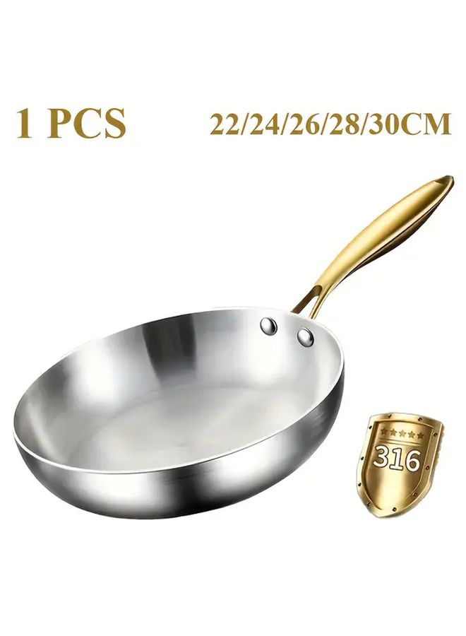 مقلاة من الفولاذ المقاوم للصدأ 316 بقطر 8 × 66 بوصة، ثقيلة التحمل، متعددة الطبقات (3 طبقات)، متوافقة مع الحث، مخصصة للطهي في الفرن، أدوات طهي غير قابلة للالتصاق، سطح مقاوم للخدش، صالحة لمواقد الغاز، مخصصة للخبز، مقلاة حديثة للمطبخ لتحمير الطعام. - Image 1
