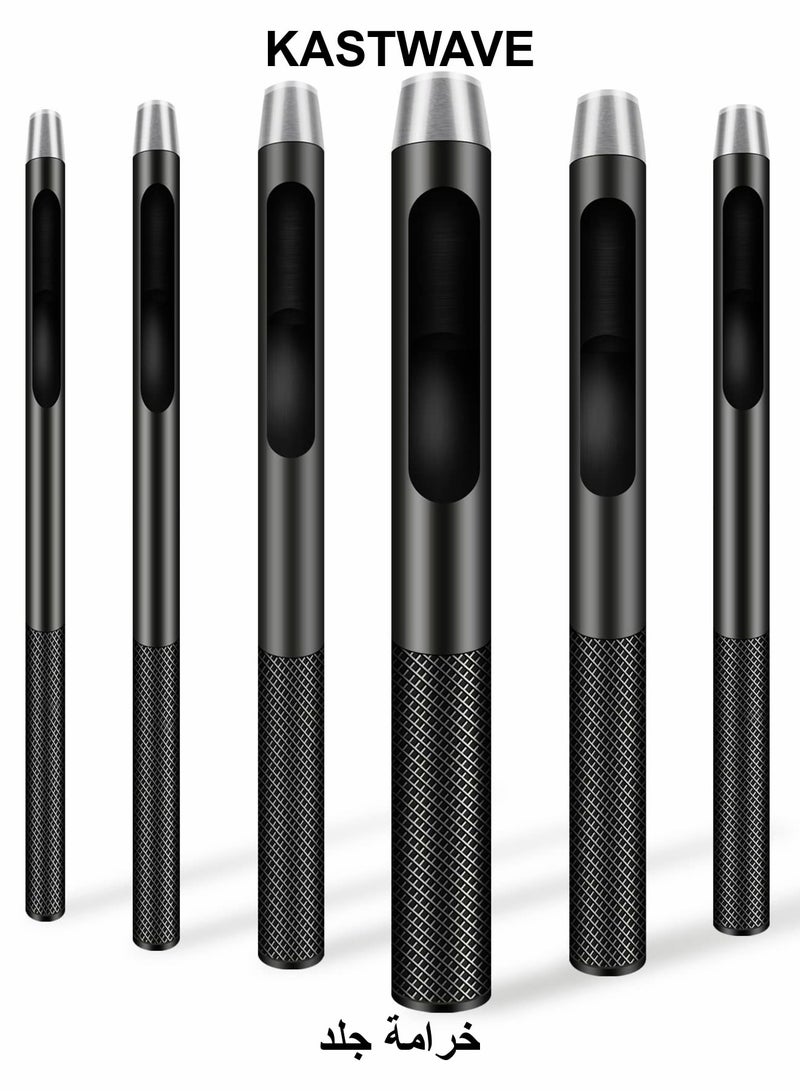KASTWAVE Leather Hole Punch, 6 Pcs Round Hollow Punch Set, Industrial Grade Black Punch - Image 1