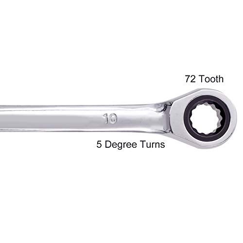 KINJOEK 2 PCS 10mm 12PT Ratchet Wrench, Metric Ratcheting Wrench Set with 5° Movement and 72 Teeth for Projects with Tight Space - Image 3