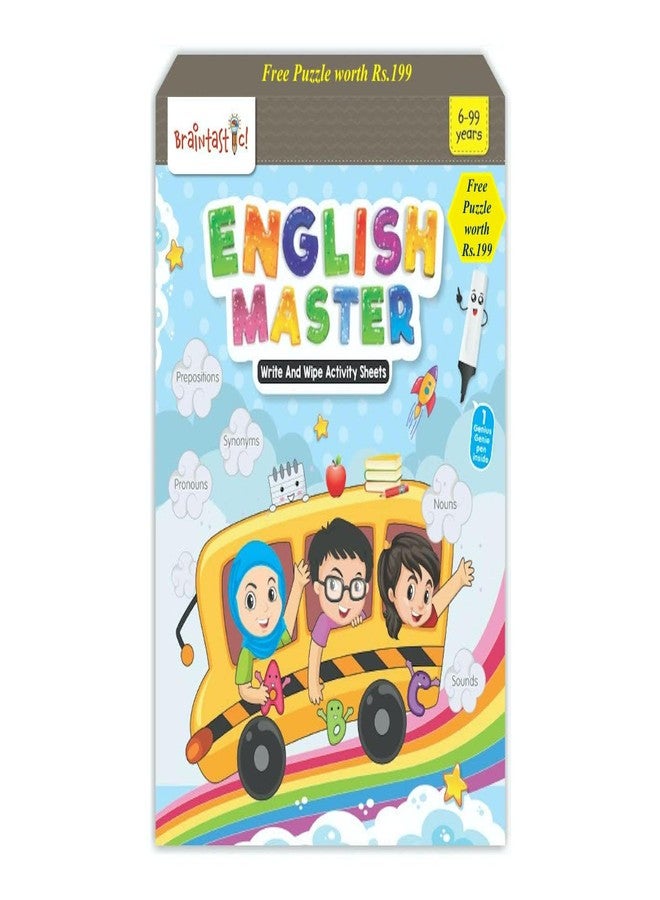 Braintastic Educational Game: English Master (6-99 Years) / Write & Wipe Reusable Activity Sheets/Kids Toy/Free Puzzle - Image 1