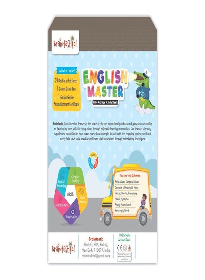 Braintastic Educational Game: English Master (6-99 Years) / Write & Wipe Reusable Activity Sheets/Kids Toy/Free Puzzle - Image 4