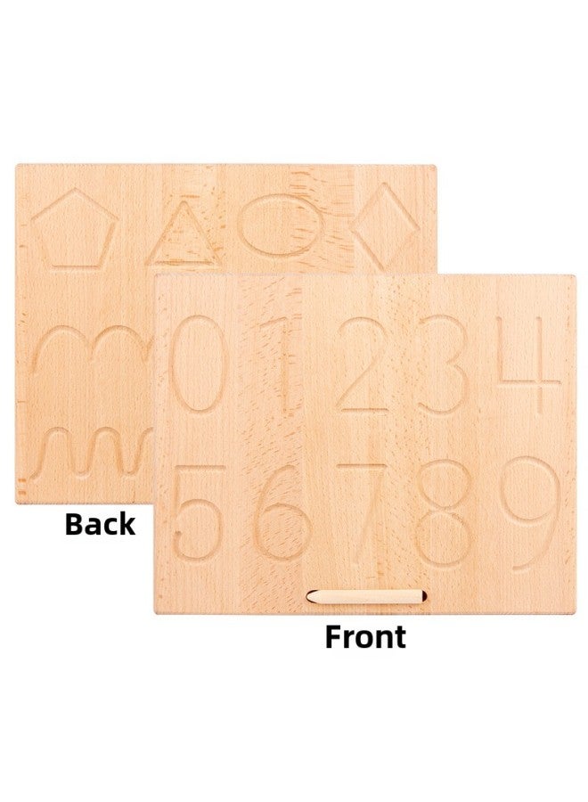 Children's Educational Toys Double-sided Wooden Groove Training Board Early Education Control Pen English Letter Geometric Figure Shape-Color:Double-sided Digital Shape WordPad - Image 1