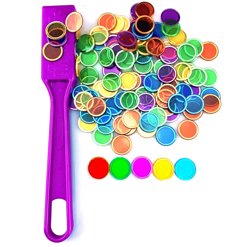 Dacefloy Magnetic Wands and Bingo Chips Set Magnet Wand 100 Multicolour Metal Ringed Discs Kids Science STEM Kit Learning Accessories Family Game Night Tokens - Image 3