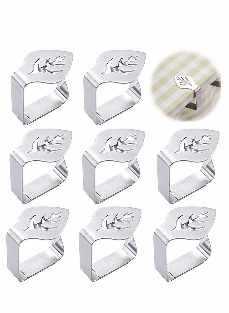KASTWAVE Table Cloth Clip, 8 Pcs Stainless Steel Thickened Adjustable Table Cover Clamps Table Cloth Holders for Home Picnic Party Wedding Outdoor and Indoor (Leaf Shape) - Image 1