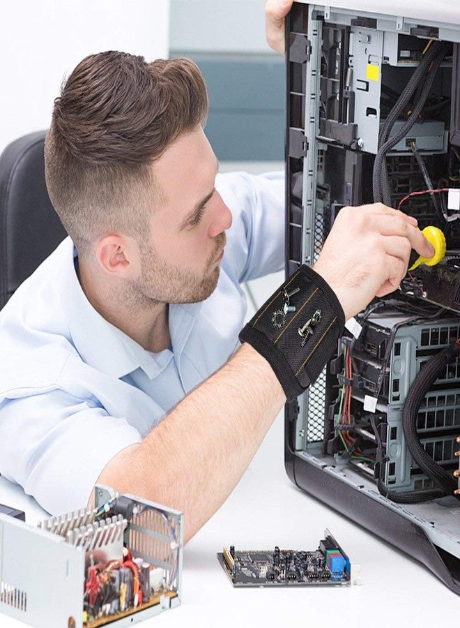 لاتمي سوار معصم مغناطيسي من LATME مزود بـ 15 مغناطيسًا قويًا لحمل البراغي والمسامير ورؤوس المثقاب - أفضل أداة سوار معصم للحرفيين اليدويين - هدية فريدة للرجال (أسود) - Image 2