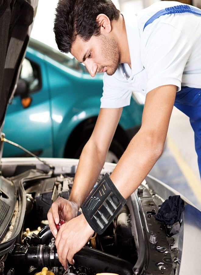 لاتمي سوار معصم مغناطيسي من LATME مزود بـ 15 مغناطيسًا قويًا لحمل البراغي والمسامير ورؤوس المثقاب - أفضل أداة سوار معصم للحرفيين اليدويين - هدية فريدة للرجال (أسود) - Image 5