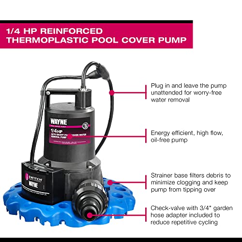 WAYNE WAPC250-1/4 HP Reinforced Thermoplastic Pool Cover Pump - Up to 3,000 Gallons Per Hour - Automatic On/Off Water Removal Pool Cover Pump - Image 5