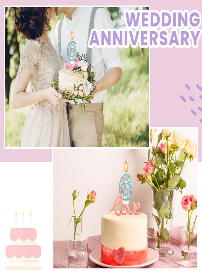 ميتلي شمعة عيد ميلاد MTLEE على شكل ماكارون لامعة ثلاثية الأبعاد على شكل رقم مع 12 شمعة حلزونية بألوان قوس قزح في حوامل لتزيين كعكة عيد ميلاد فتاة أو ولد، أو لحفلات الزفاف والذكرى السنوية، أو كزينة حفلات ذات طابع حلو باستيل (أزرق، رقم 6). - Image 4