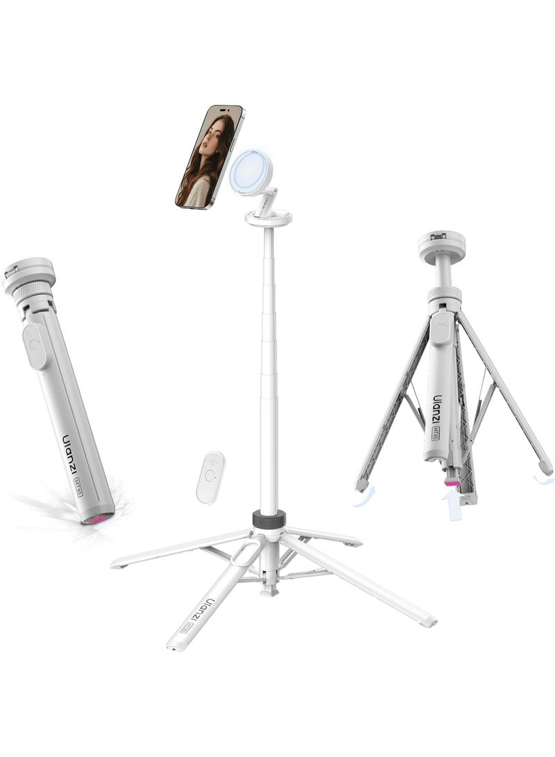 ULANZI Automatic Phone Tripod, MT85 Auto-Open Tripod with Enhanced 4-Leg, 60'' Selfie Stick Extendable Phone Stand, for Content Creation/Vlog, Compatible with iPhone 17/16/15/14/13/12, White - Image 1