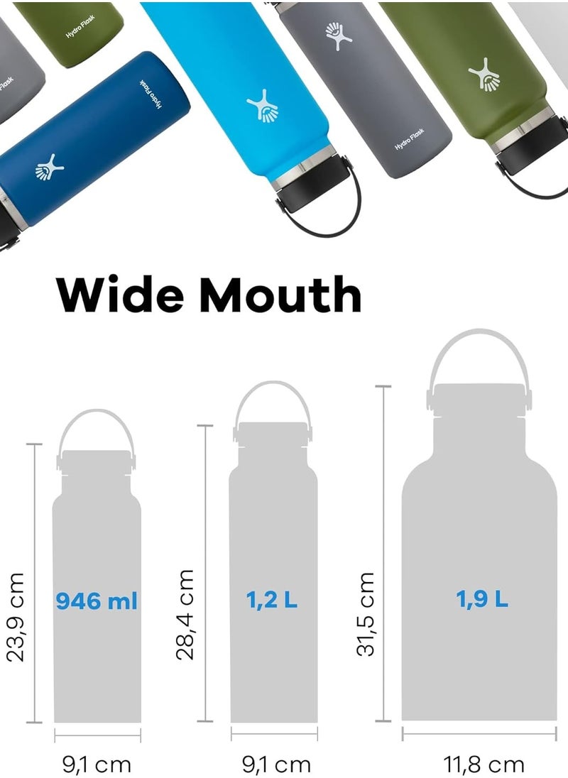 Hydro Flask - 946ml/32oz Wide Mouth Flex Cap Vacuum Insulated Stainless Steel Water Bottle for cold water drinks, sports, travel, car and school - Black - Image 1