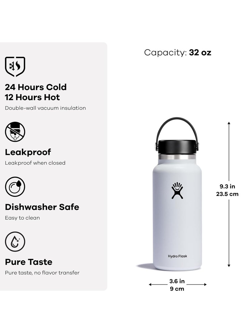 Hydro Flask - 946ml/32oz Wide Mouth Flex Cap Vacuum Insulated Stainless Steel Water Bottle for cold water drinks, sports, travel, car and school - Black - Image 1