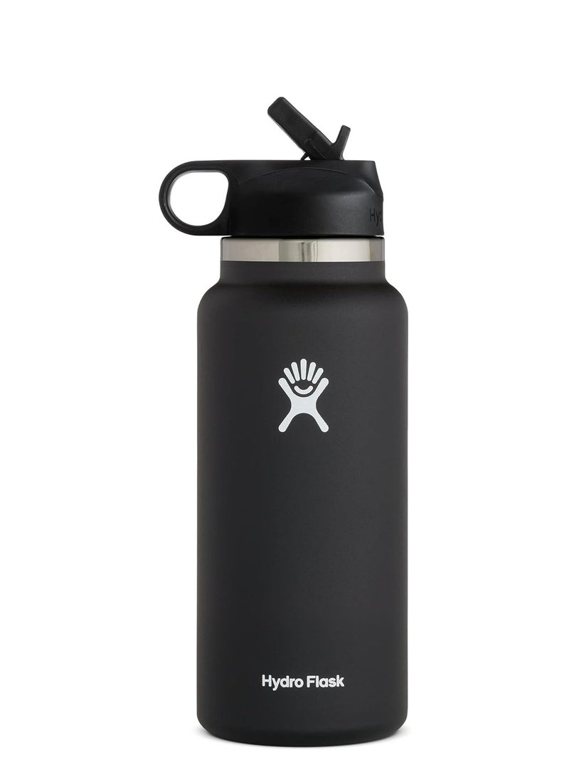 Hydro Flask Stainless Steel Vacuum Insulated Water Bottle With Straw Lid Outdoors Gym Sports Water Bottle (946ml/32oz) - Black - Image 1
