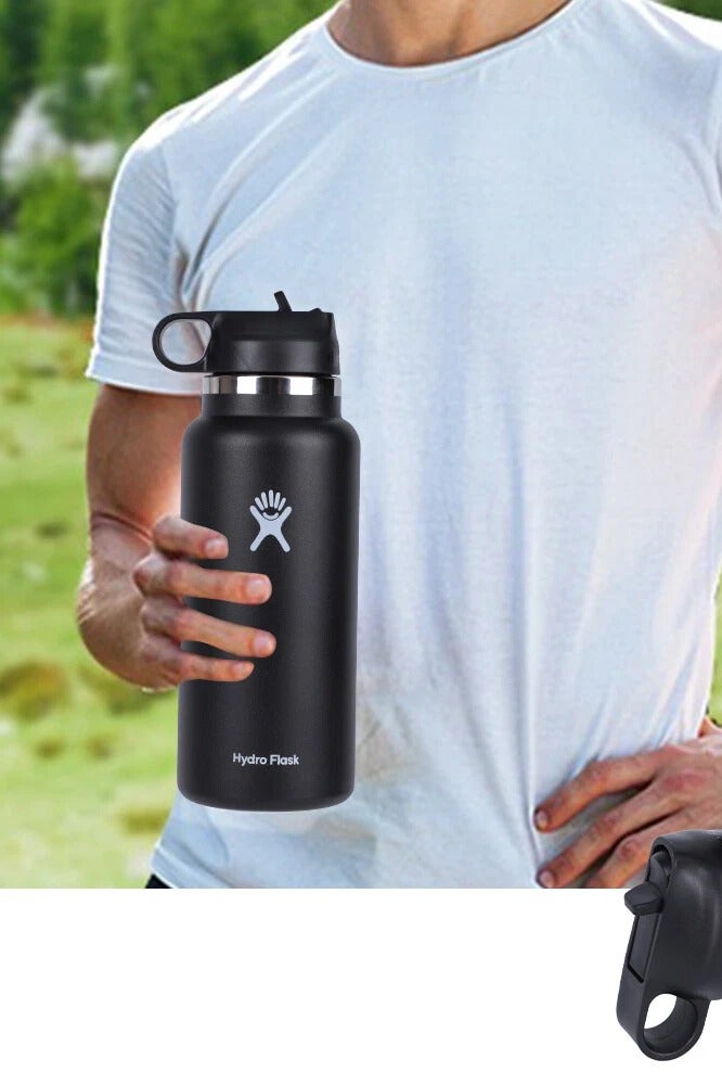 Hydro Flask Stainless Steel Vacuum Insulated Water Bottle With Straw Lid Outdoors Gym Sports Water Bottle (946ml/32oz) - Black - Image 3