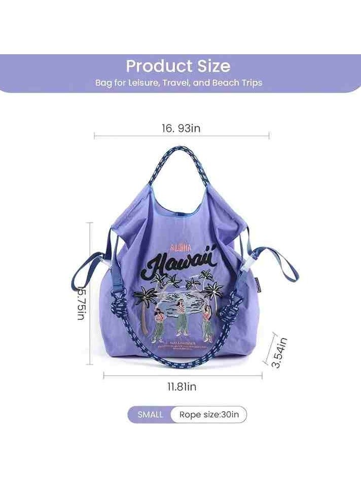 Women's Embroidered Ultimate Nylon Tote Bag - Purple Hawaiian - Perfect for on-site shopping, travel, birthdays, and the beach.  - Image 5