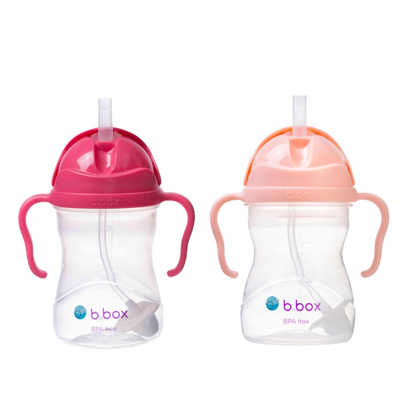 b.box Sippy Cup with Weighted Straw (2-Pack). Leak Proof, Easy Grip. BPA Free & Dishwasher Safe. Ideal for Babies 6m+ to Toddlers (raspberry + tutti fruitti, 8oz) - Image 1