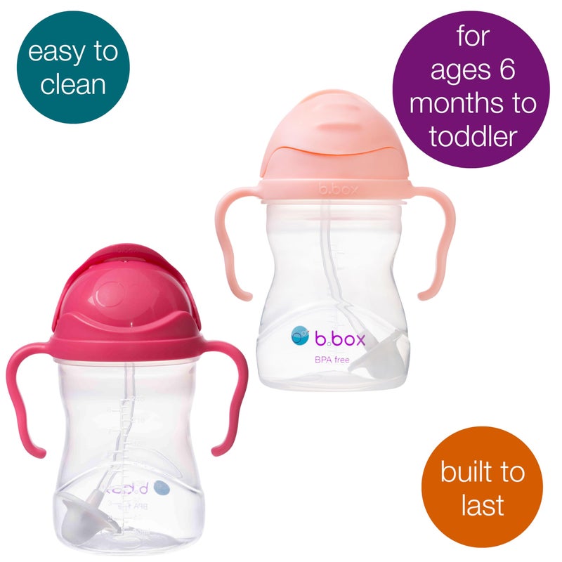 b.box Sippy Cup with Weighted Straw (2-Pack). Leak Proof, Easy Grip. BPA Free & Dishwasher Safe. Ideal for Babies 6m+ to Toddlers (raspberry + tutti fruitti, 8oz) - Image 3