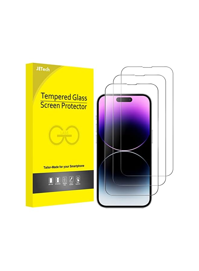 JETech Full Coverage Screen Protector for iPhone 14 Pro 6.1-Inch, 9H Tempered Glass Film Case-Friendly, HD Clear, 3-Pack - Image 1