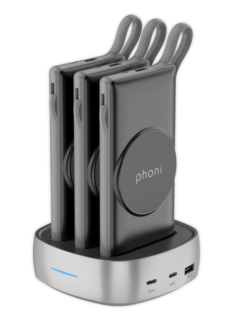 فوني Phoni 3-in-1 Magnetic Wireless Charger & 10000mAh Power Bank with Built-in USB-C, Micro USB Cables, Compatible with Lightning Devices, Apple, Samsung, Nothing, Honor & Oppo (Phantom Black) - Image 1
