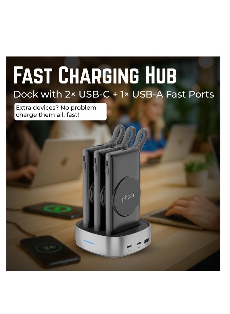 فوني Phoni 3-in-1 Magnetic Wireless Charger & 10000mAh Power Bank with Built-in USB-C, Micro USB Cables, Compatible with Lightning Devices, Apple, Samsung, Nothing, Honor & Oppo (Phantom Black) - Image 2