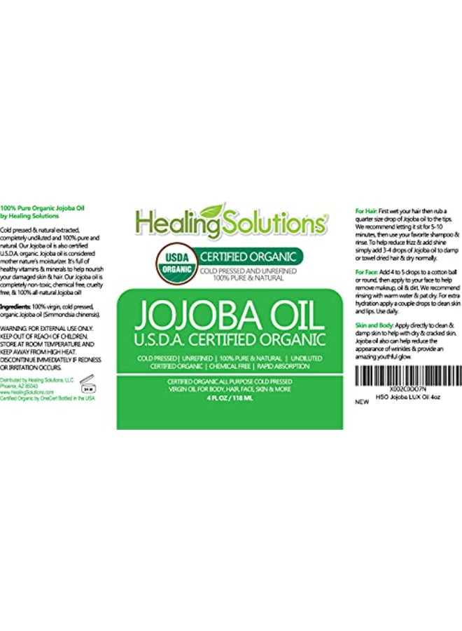 Healing Solutions Oils Organic Jojoba Oil 4 oz Pure Cold Pressed 100 Natural Serum for Hair Skin Face Body Scalp Cuticle Nail Unrefined Moisturizing Acne Fighter Treatment 118 ml - Image 3