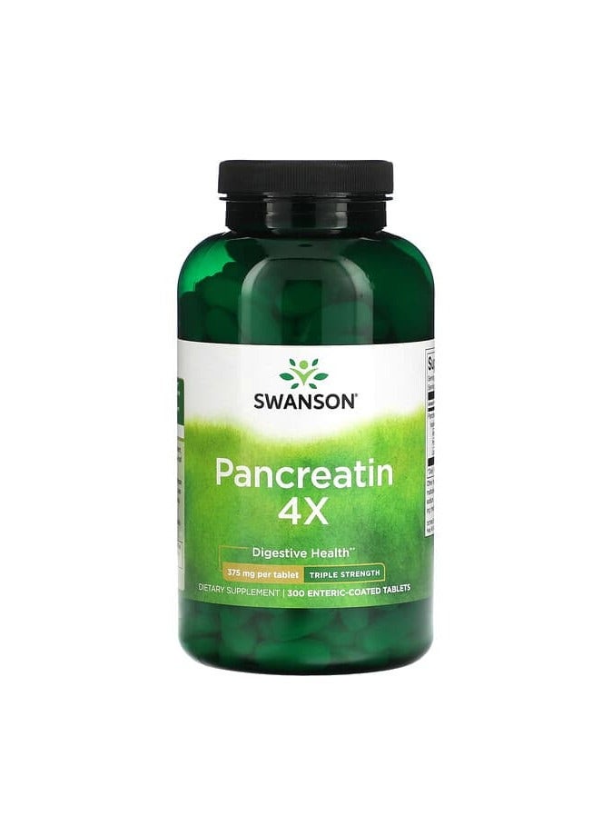 SWANSON Pancreatin 4X, Triple Strength, 375 mg, 300 Enteric-Coated Tablets