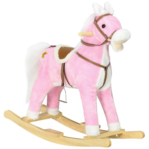 Qaba Rocking Horse with Sound Ride on Horse with Saddle Toddler Rocker Gift for 38 Year Old Pink - Image 1