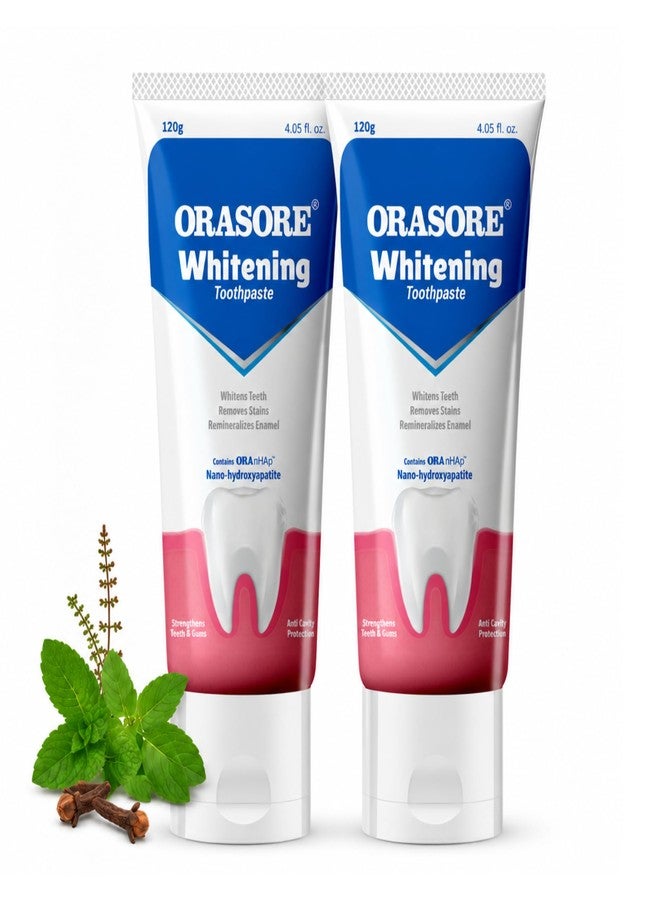 Orasore Whitening Toothpaste 120gm with nHAp | Peroxide-Free | Enamel Remineralizer | Natural Extracts to Reduce Sensitivity, Fight Cavities & Remove Gum Diseases (Pack of 2) - Image 1