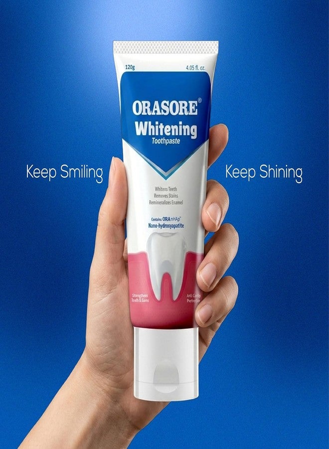 Orasore Whitening Toothpaste 120gm with nHAp | Peroxide-Free | Enamel Remineralizer | Natural Extracts to Reduce Sensitivity, Fight Cavities & Remove Gum Diseases (Pack of 2) - Image 2