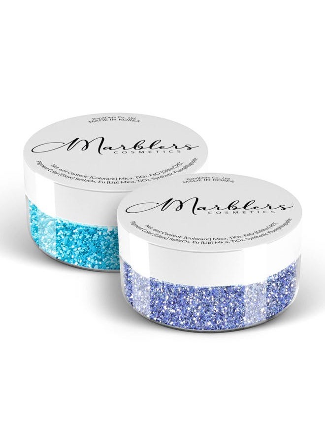 MARBLERS Cosmetic Grade Fine Glitter Duo [ICY Blue & Aqua Blue] 0.36oz (10g) | Non-Toxic | Vegan | Cruelty-Free | Eyeshadow, Nail Polish, Nail Art | Festival, Rave & Party Makeup | Body & Face  - Image 1