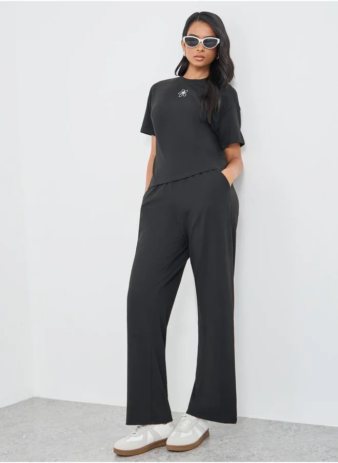 Take Two Take Two Flower Embroidery Top and Joggers Co-Ords