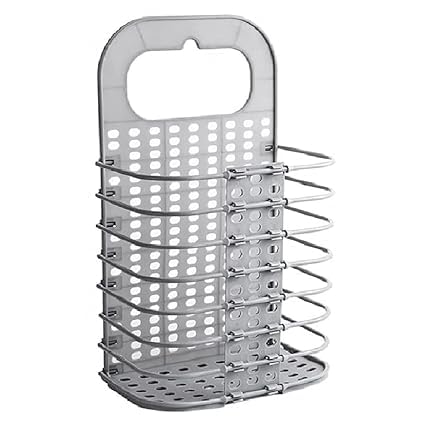 RIGJAK Wall Mounted Bathroom Hanging Mesh Laundry Basket Toiletry Organization Washing Bin Home Portable Magic Sticker Plastic Laundry Hamper Bag for Bathroom Bedroom Dirty Clothes - Image 1