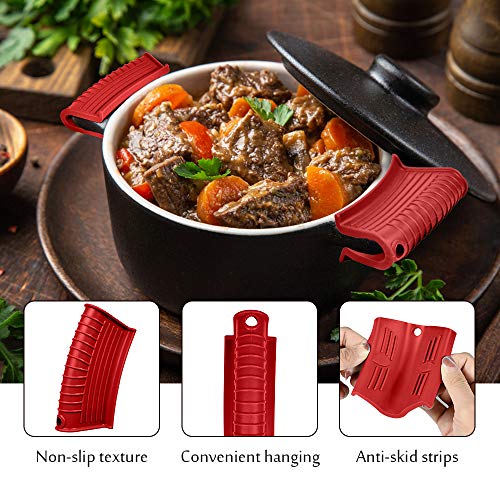 EVAHOM Silicone Assist Handle Holder, Hot Skillet Handle Covers Pot Grip Handle Sleeve Cast Iron Skillets Non-Slip Heat Resistant Pan Grip Cover for Cast Iron Woks Frying Pans Griddles Skillets (Red) - Image 3