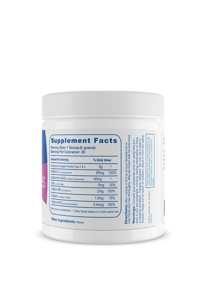 Hyalogic Collagen Peptides Powder W/Hyaluronic Acid Hydrolyzed Types 1 & 3 Grass Fed Keto Protein Powder Supplement For Hair Growth Skin Nails Joints Unflavored Easy To Mix 6.4 Oz (180 Gr.) - Image 3