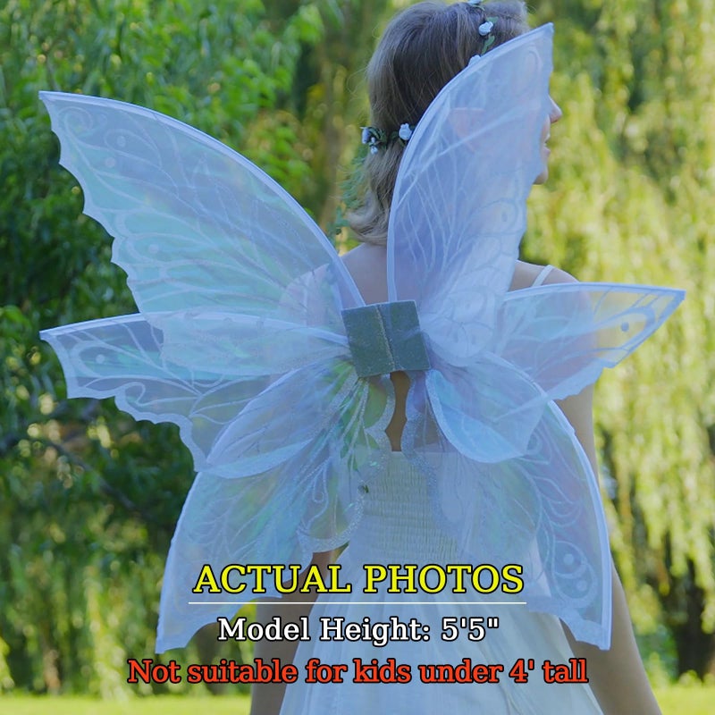 VersaCharm Fairy Wings Women Adult Large,White Fairy Costume for Woman,Big Realistic Butterfly Wings Halloween Costume Accessories Set with Ears,Wand,Crown, Hair Tinsel for Cosplay, Renaissance Fair Party - Image 3