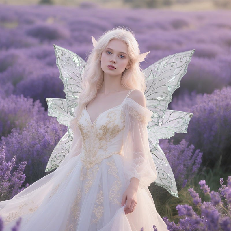 VersaCharm Fairy Wings Women Adult Large,White Fairy Costume for Woman,Big Realistic Butterfly Wings Halloween Costume Accessories Set with Ears,Wand,Crown, Hair Tinsel for Cosplay, Renaissance Fair Party - Image 4