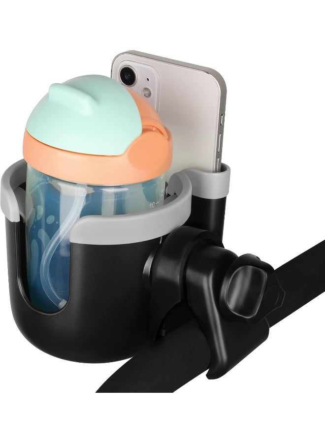 Accmor Stroller Cup Holder with Phone Holder, Bike Cup Holder, Universal Cup Holder for Uppababy Nuna Doona Strollers, 2-in-1 Cup Phone Holder for Stroller, Bike, Wheelchair, Walker, Scooter - Image 2